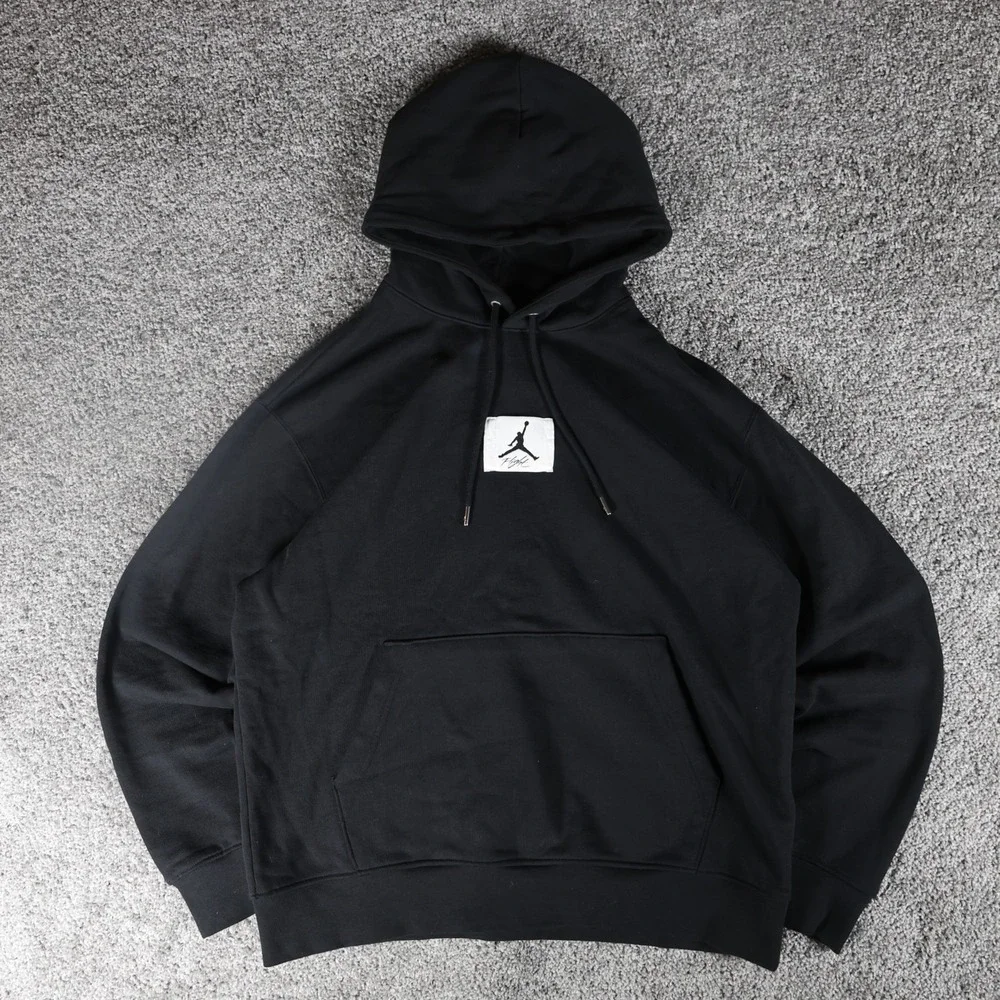 Jordan Flight Men's Large Black Pullover Hoodie Jumpman Patch Streetwear